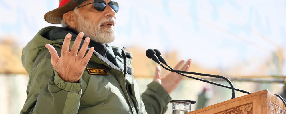 PM addressing at the celebration of Diwali with Armed Forces, in Kargil on October 24, 2022.